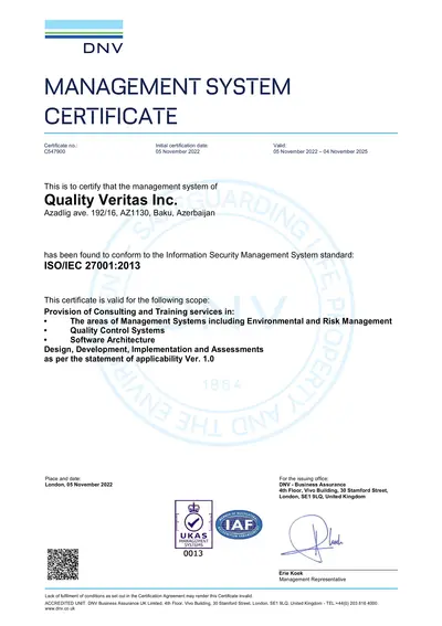 iso27001certificate of Q.V. LLC