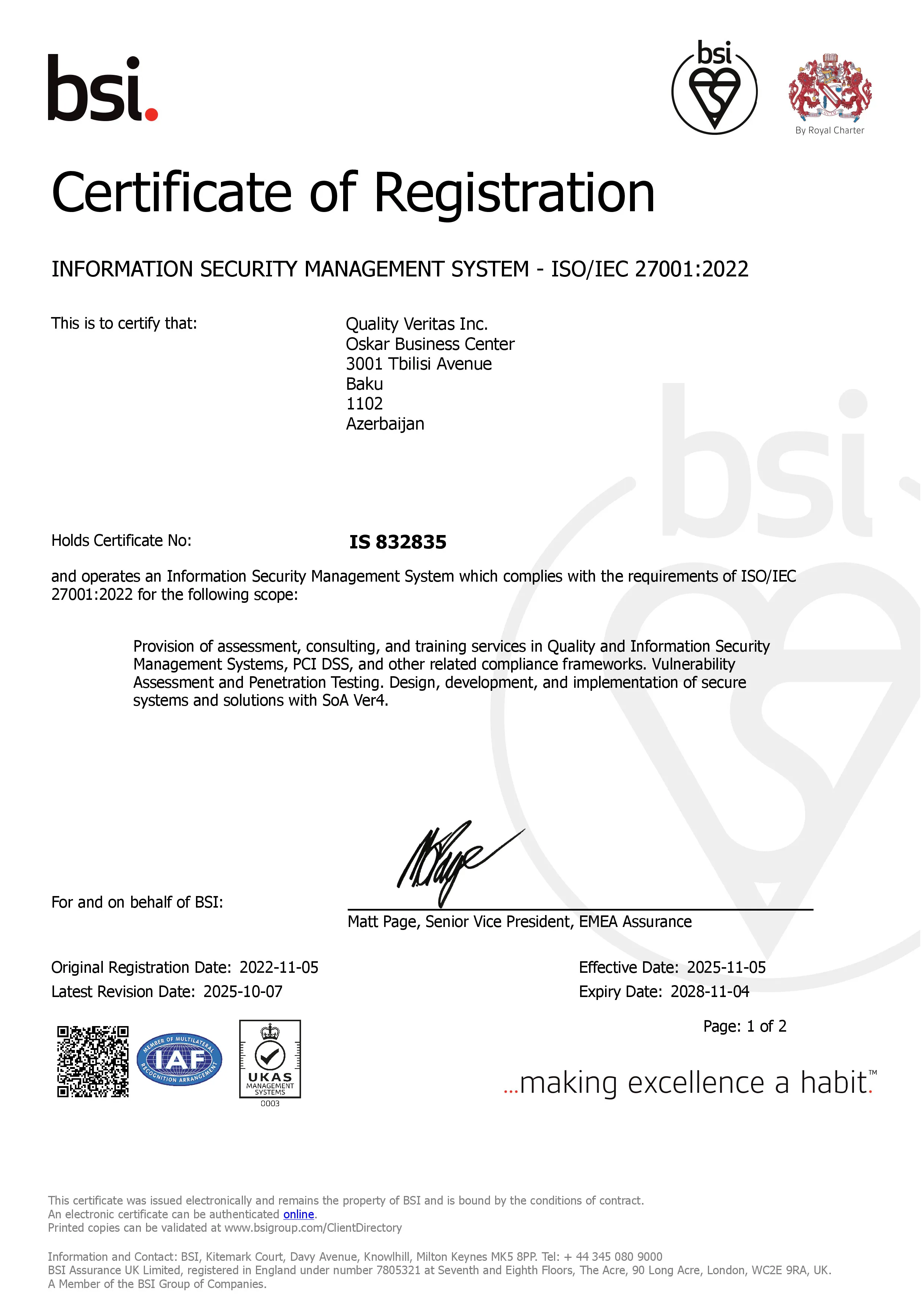 iso27001certificate of Q.V. LLC